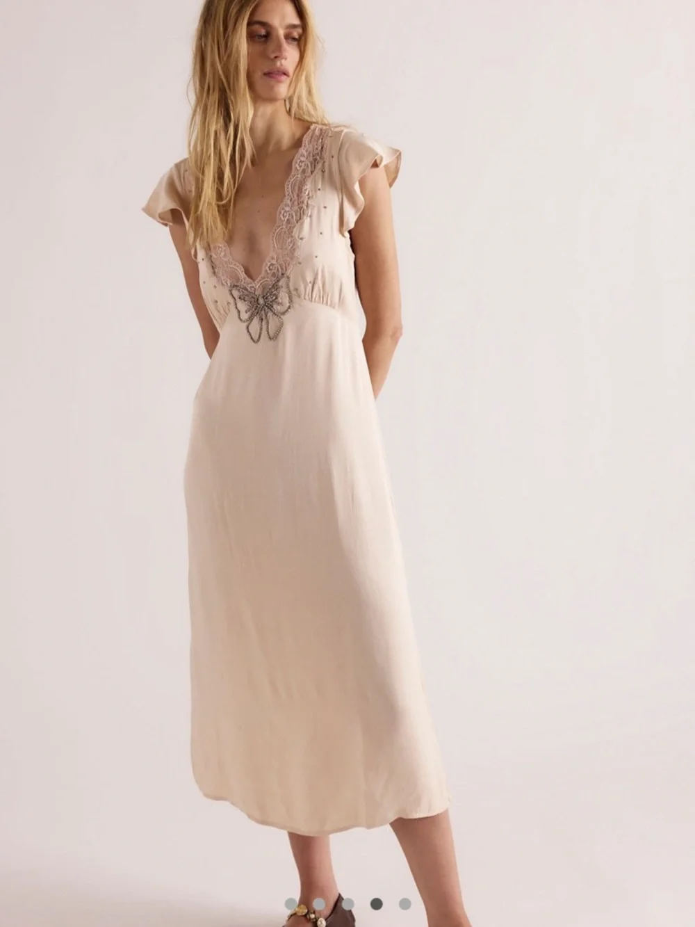 NWT Free People Tied with Joy Lace-Trim Satin Slip Dress - Picture 3 of 5